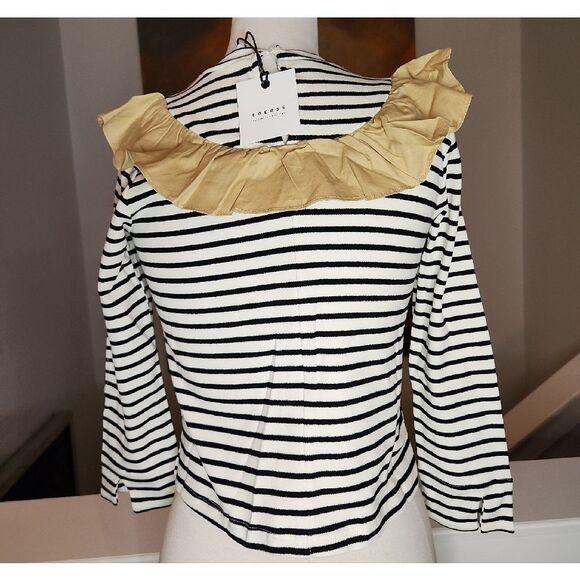 English Factory Black and White Striped Blouse with Gold Ruffle SIZE M NWT - Picture 2 of 5